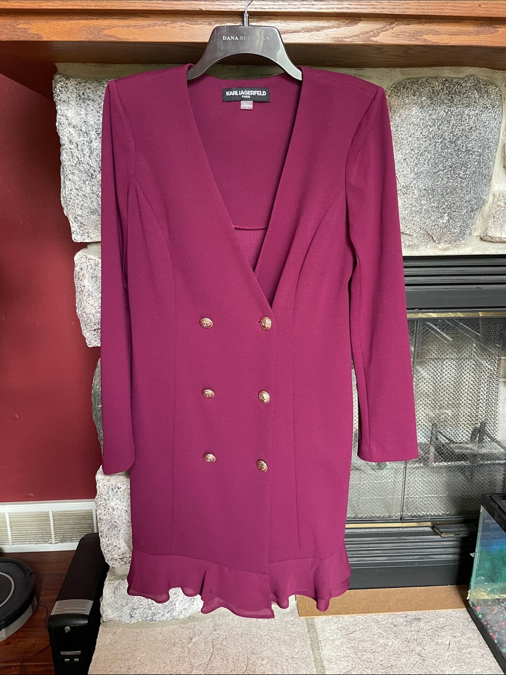 Karl Lagerfeld Plum Double-Breasted Ruffle Hem Dress